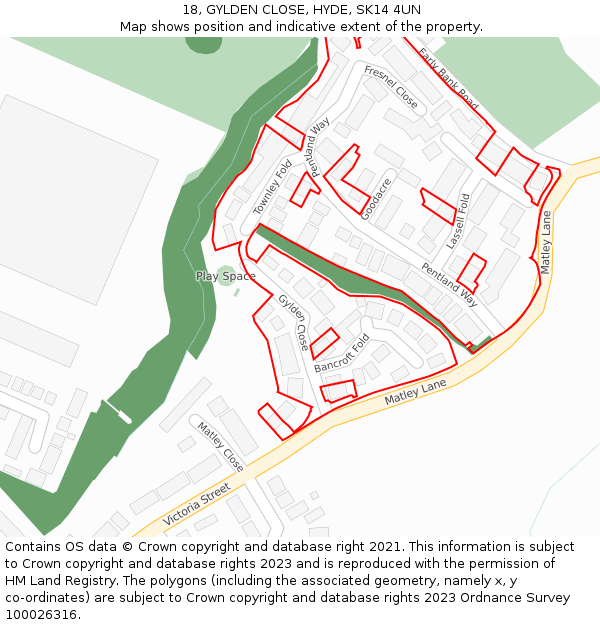 18, GYLDEN CLOSE, HYDE, SK14 4UN: Location map and indicative extent of plot