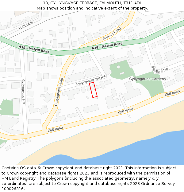 18, GYLLYNGVASE TERRACE, FALMOUTH, TR11 4DL: Location map and indicative extent of plot