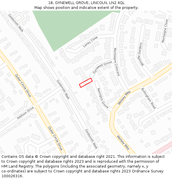 18, GYNEWELL GROVE, LINCOLN, LN2 4QL: Location map and indicative extent of plot