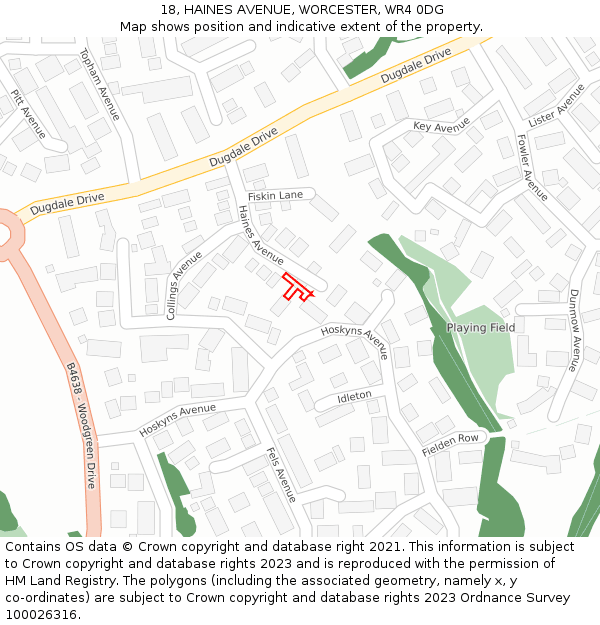 18, HAINES AVENUE, WORCESTER, WR4 0DG: Location map and indicative extent of plot