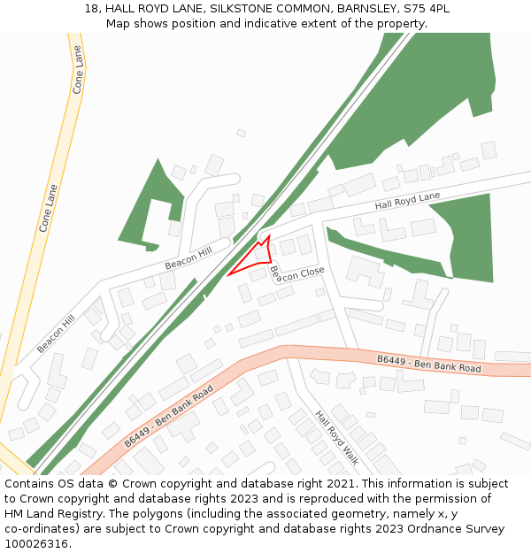 18, HALL ROYD LANE, SILKSTONE COMMON, BARNSLEY, S75 4PL: Location map and indicative extent of plot