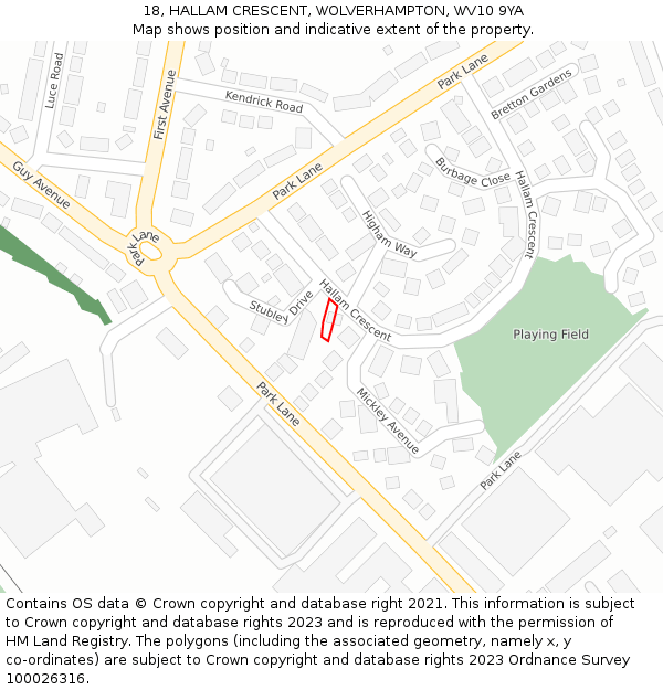 18, HALLAM CRESCENT, WOLVERHAMPTON, WV10 9YA: Location map and indicative extent of plot
