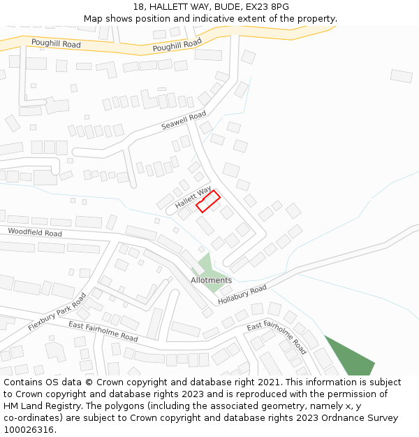18, HALLETT WAY, BUDE, EX23 8PG: Location map and indicative extent of plot