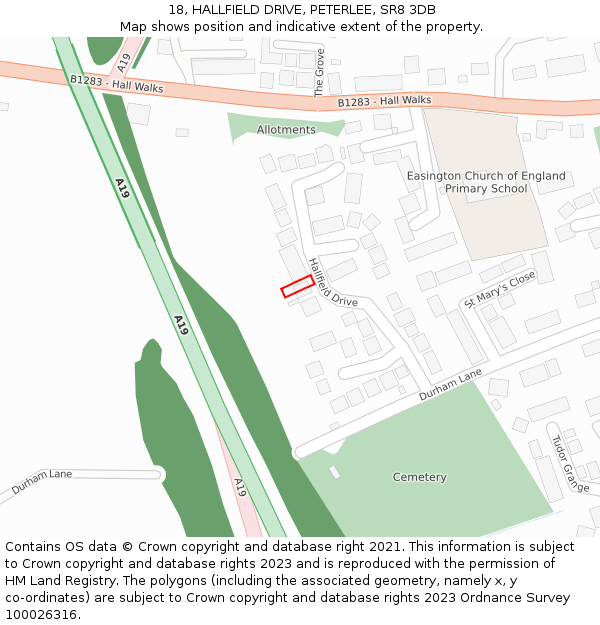 18, HALLFIELD DRIVE, PETERLEE, SR8 3DB: Location map and indicative extent of plot