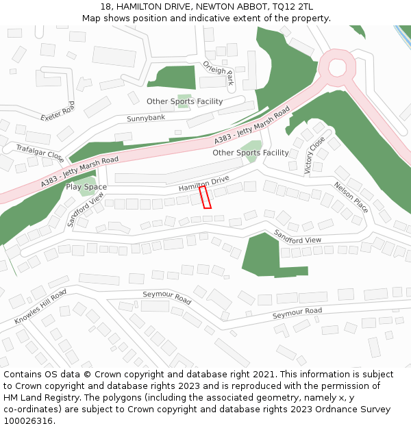 18, HAMILTON DRIVE, NEWTON ABBOT, TQ12 2TL: Location map and indicative extent of plot