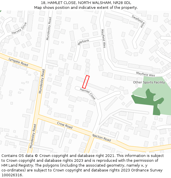 18, HAMLET CLOSE, NORTH WALSHAM, NR28 0DL: Location map and indicative extent of plot