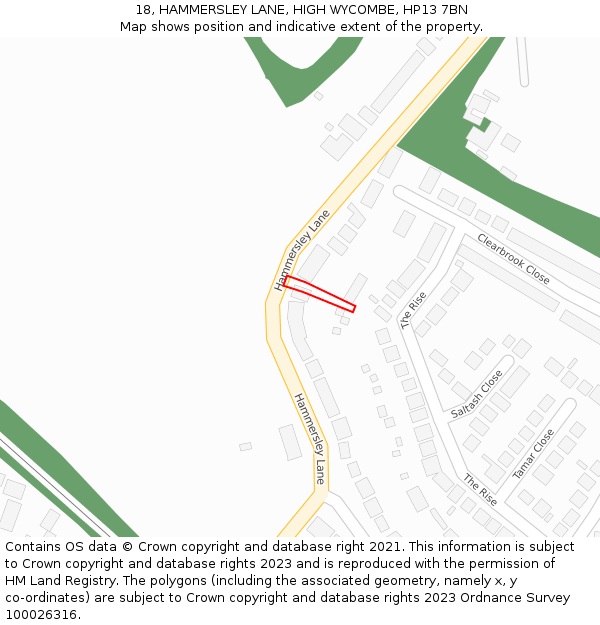 18, HAMMERSLEY LANE, HIGH WYCOMBE, HP13 7BN: Location map and indicative extent of plot