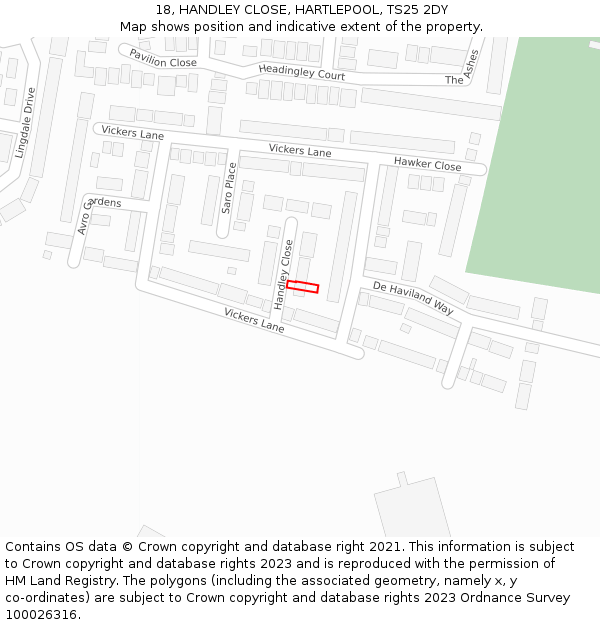 18, HANDLEY CLOSE, HARTLEPOOL, TS25 2DY: Location map and indicative extent of plot