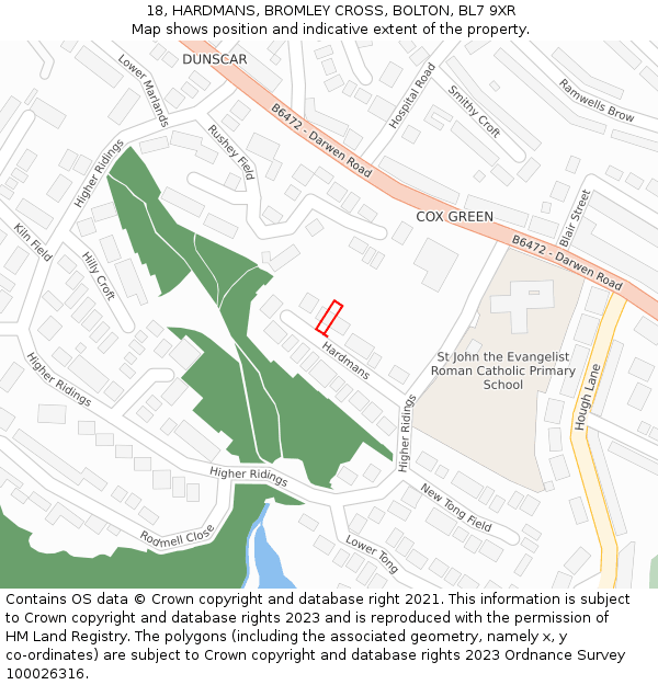 18, HARDMANS, BROMLEY CROSS, BOLTON, BL7 9XR: Location map and indicative extent of plot