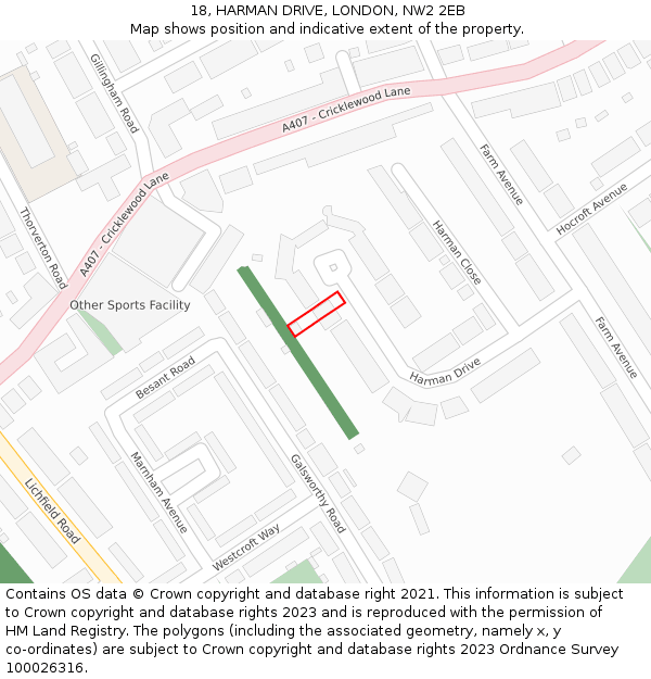 18, HARMAN DRIVE, LONDON, NW2 2EB: Location map and indicative extent of plot