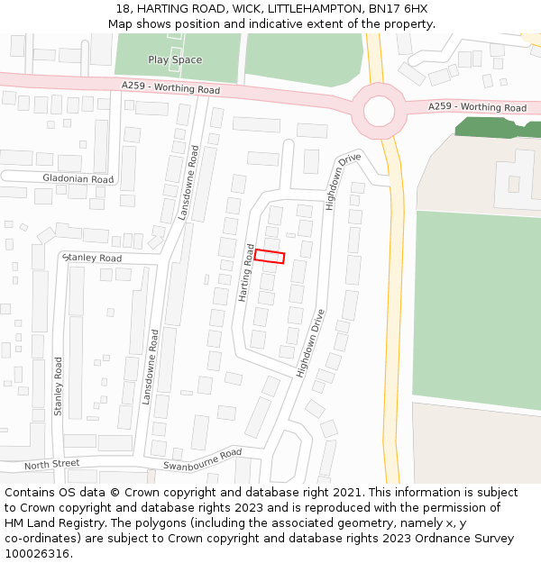 18, HARTING ROAD, WICK, LITTLEHAMPTON, BN17 6HX: Location map and indicative extent of plot