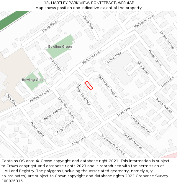 18, HARTLEY PARK VIEW, PONTEFRACT, WF8 4AP: Location map and indicative extent of plot
