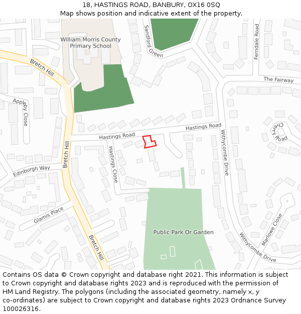 18, HASTINGS ROAD, BANBURY, OX16 0SQ: Location map and indicative extent of plot