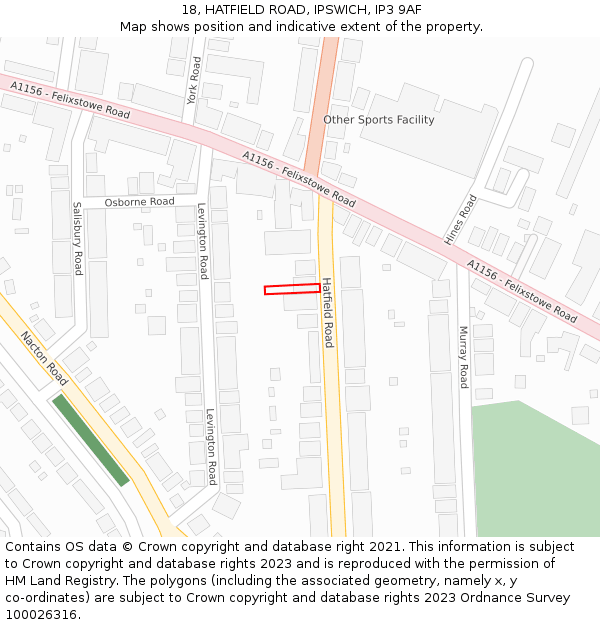 18, HATFIELD ROAD, IPSWICH, IP3 9AF: Location map and indicative extent of plot