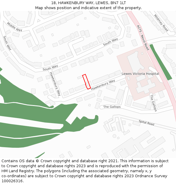 18, HAWKENBURY WAY, LEWES, BN7 1LT: Location map and indicative extent of plot