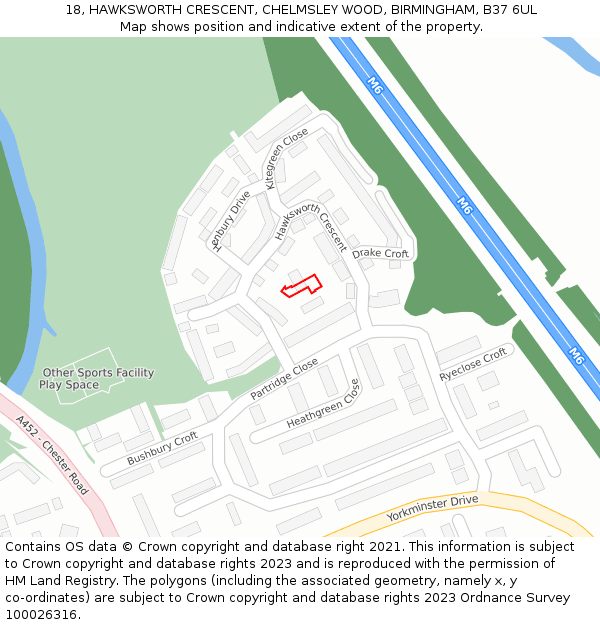 18, HAWKSWORTH CRESCENT, CHELMSLEY WOOD, BIRMINGHAM, B37 6UL: Location map and indicative extent of plot