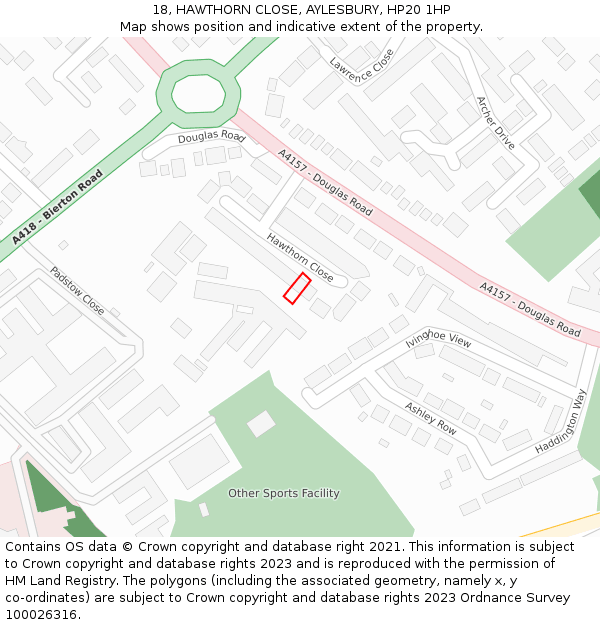 18, HAWTHORN CLOSE, AYLESBURY, HP20 1HP: Location map and indicative extent of plot