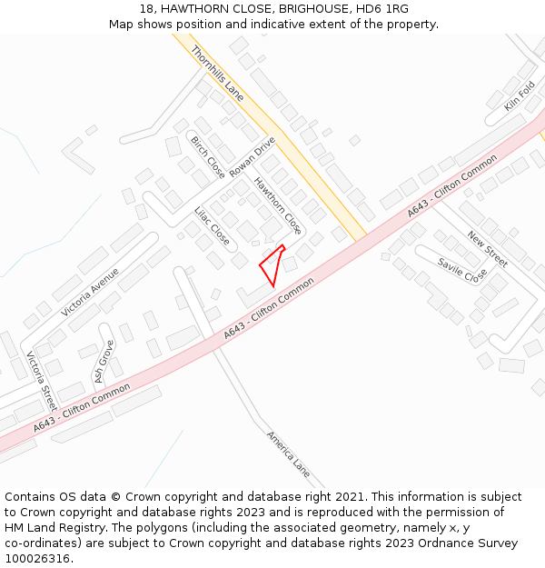 18, HAWTHORN CLOSE, BRIGHOUSE, HD6 1RG: Location map and indicative extent of plot