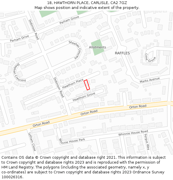 18, HAWTHORN PLACE, CARLISLE, CA2 7GZ: Location map and indicative extent of plot