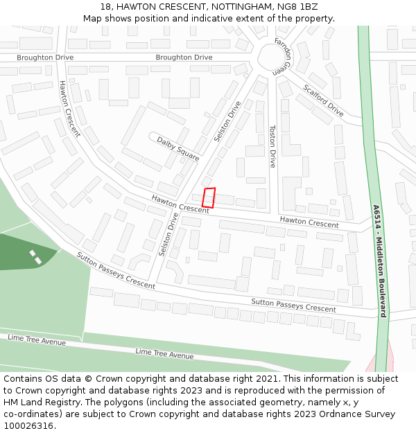 18, HAWTON CRESCENT, NOTTINGHAM, NG8 1BZ: Location map and indicative extent of plot