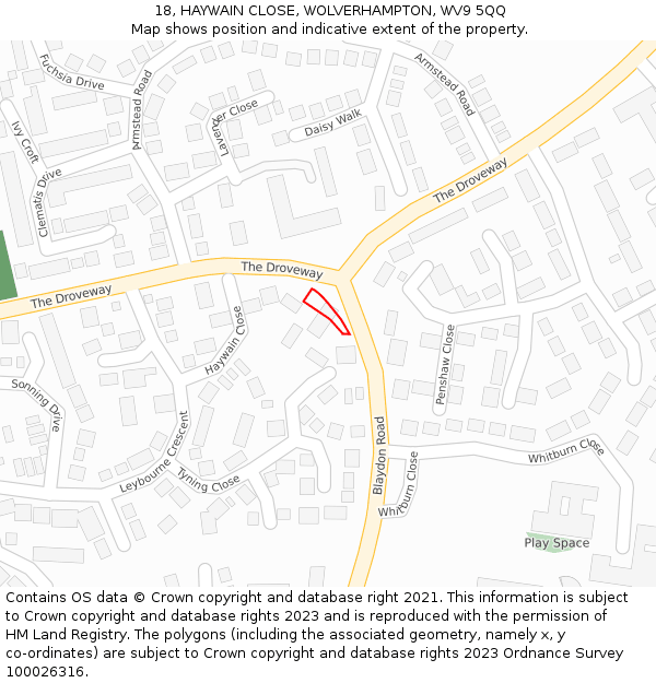 18, HAYWAIN CLOSE, WOLVERHAMPTON, WV9 5QQ: Location map and indicative extent of plot