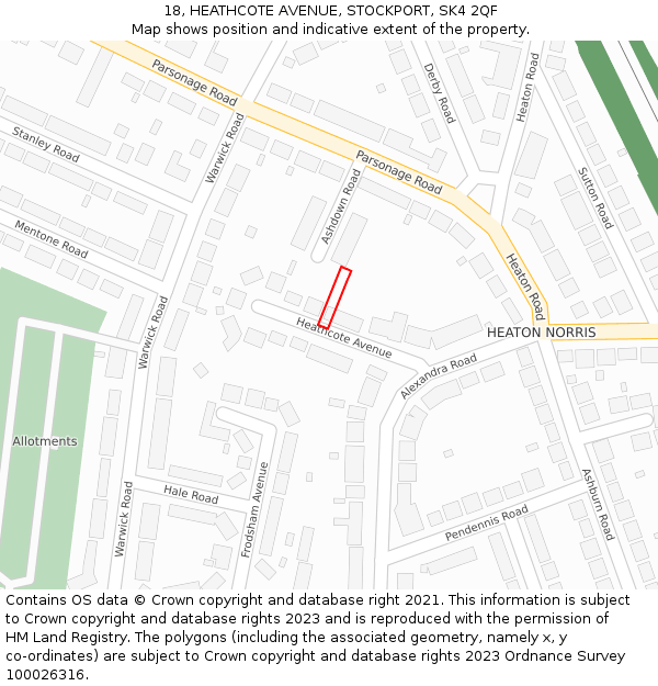 18, HEATHCOTE AVENUE, STOCKPORT, SK4 2QF: Location map and indicative extent of plot