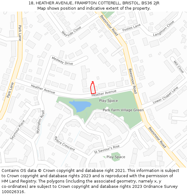 18, HEATHER AVENUE, FRAMPTON COTTERELL, BRISTOL, BS36 2JR: Location map and indicative extent of plot