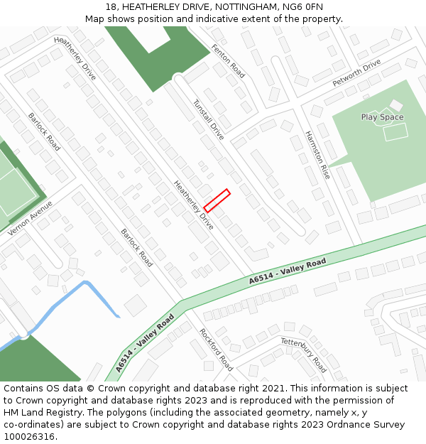 18, HEATHERLEY DRIVE, NOTTINGHAM, NG6 0FN: Location map and indicative extent of plot