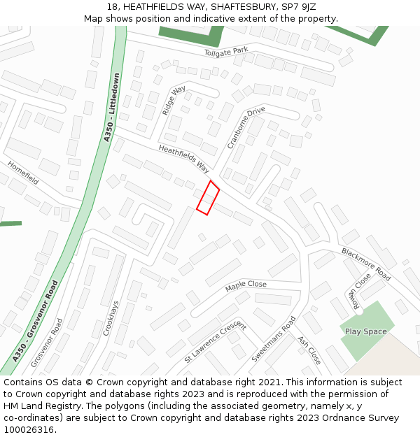 18, HEATHFIELDS WAY, SHAFTESBURY, SP7 9JZ: Location map and indicative extent of plot