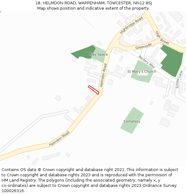 18, HELMDON ROAD, WAPPENHAM, TOWCESTER, NN12 8SJ: Location map and indicative extent of plot