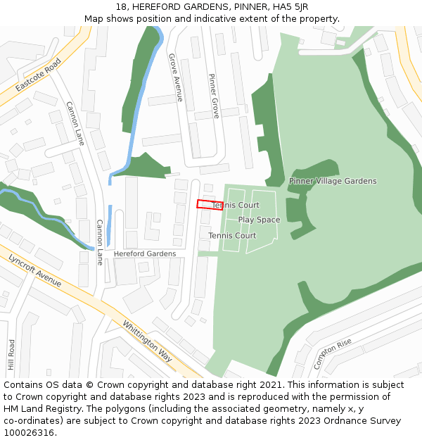 18, HEREFORD GARDENS, PINNER, HA5 5JR: Location map and indicative extent of plot