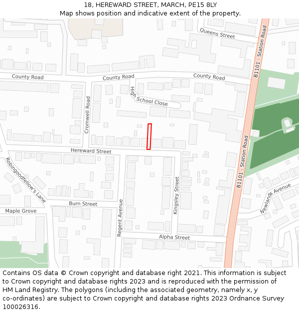 18, HEREWARD STREET, MARCH, PE15 8LY: Location map and indicative extent of plot