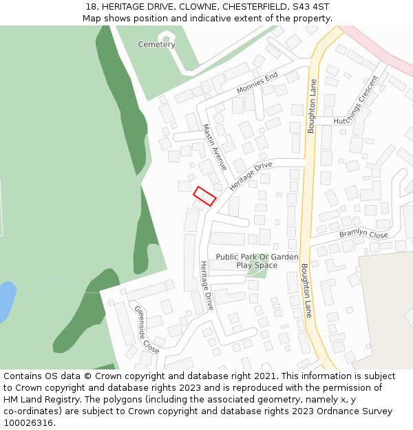 18, HERITAGE DRIVE, CLOWNE, CHESTERFIELD, S43 4ST: Location map and indicative extent of plot