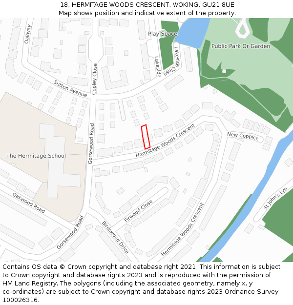 18, HERMITAGE WOODS CRESCENT, WOKING, GU21 8UE: Location map and indicative extent of plot