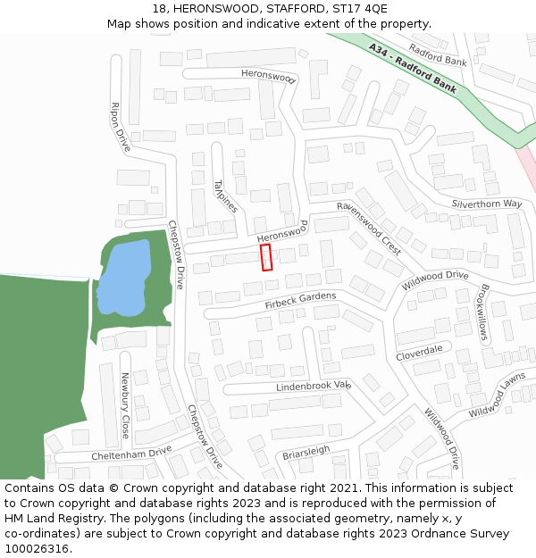 18, HERONSWOOD, STAFFORD, ST17 4QE: Location map and indicative extent of plot