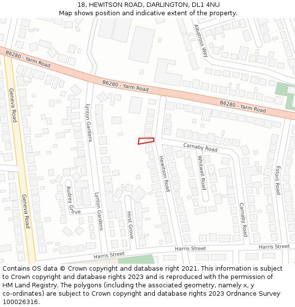 18, HEWITSON ROAD, DARLINGTON, DL1 4NU: Location map and indicative extent of plot