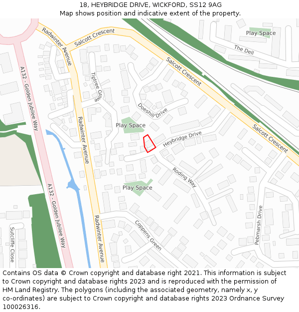 18, HEYBRIDGE DRIVE, WICKFORD, SS12 9AG: Location map and indicative extent of plot