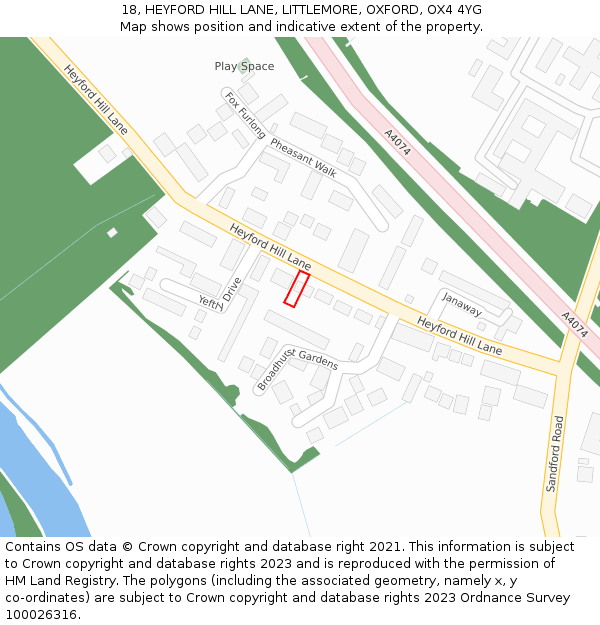18, HEYFORD HILL LANE, LITTLEMORE, OXFORD, OX4 4YG: Location map and indicative extent of plot