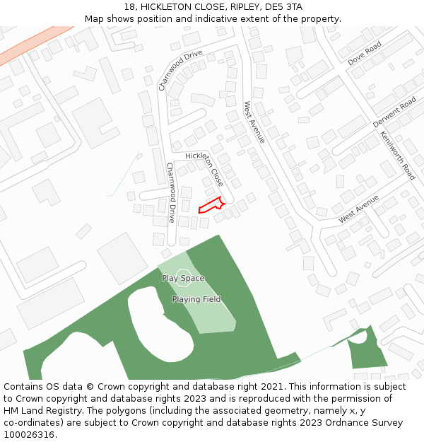 18, HICKLETON CLOSE, RIPLEY, DE5 3TA: Location map and indicative extent of plot