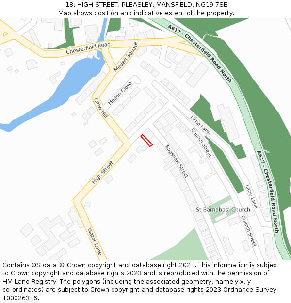 18, HIGH STREET, PLEASLEY, MANSFIELD, NG19 7SE: Location map and indicative extent of plot