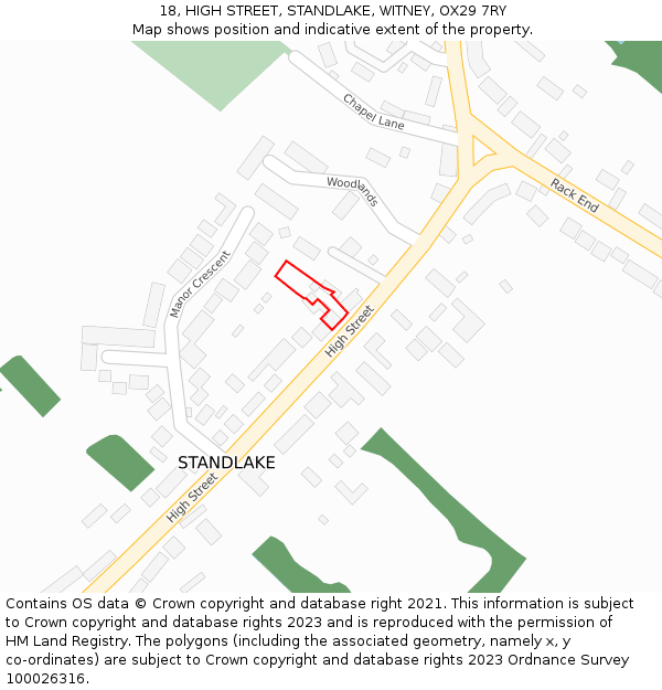 18, HIGH STREET, STANDLAKE, WITNEY, OX29 7RY: Location map and indicative extent of plot