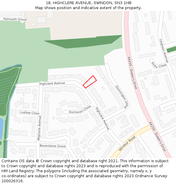 18, HIGHCLERE AVENUE, SWINDON, SN3 1HB: Location map and indicative extent of plot