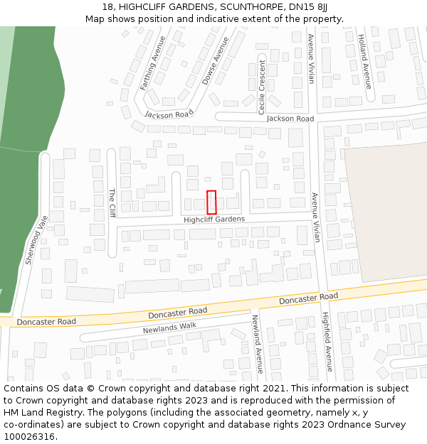 18, HIGHCLIFF GARDENS, SCUNTHORPE, DN15 8JJ: Location map and indicative extent of plot