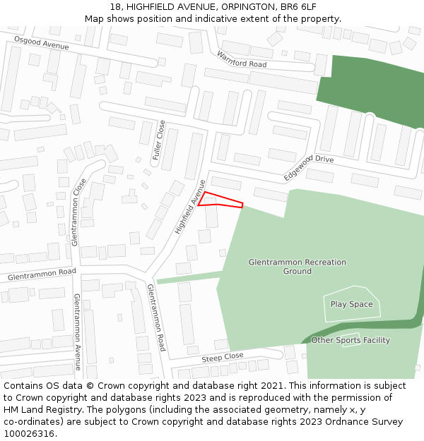 18, HIGHFIELD AVENUE, ORPINGTON, BR6 6LF: Location map and indicative extent of plot