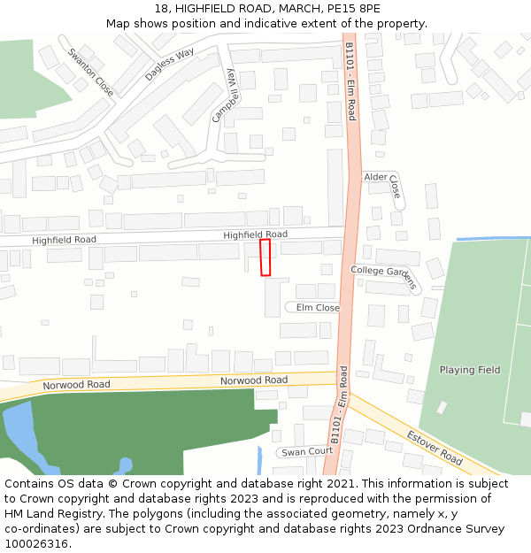18, HIGHFIELD ROAD, MARCH, PE15 8PE: Location map and indicative extent of plot