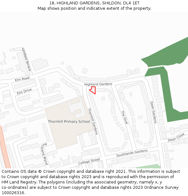 18, HIGHLAND GARDENS, SHILDON, DL4 1ET: Location map and indicative extent of plot
