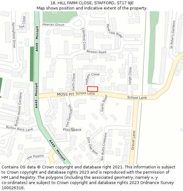 18, HILL FARM CLOSE, STAFFORD, ST17 9JE: Location map and indicative extent of plot