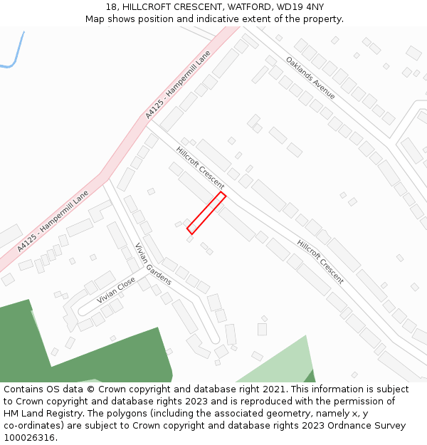 18, HILLCROFT CRESCENT, WATFORD, WD19 4NY: Location map and indicative extent of plot