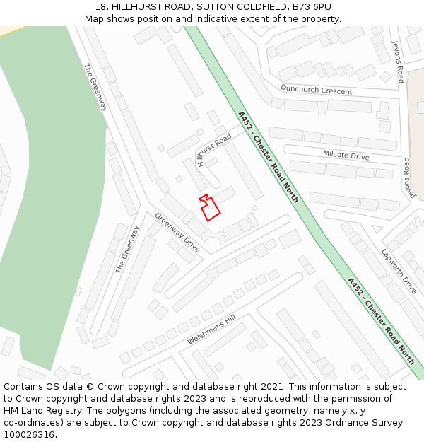 18, HILLHURST ROAD, SUTTON COLDFIELD, B73 6PU: Location map and indicative extent of plot