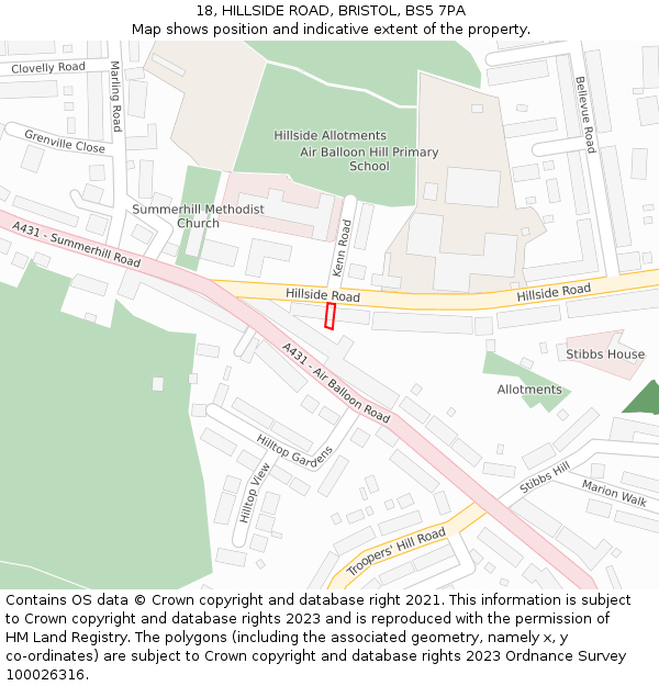 18, HILLSIDE ROAD, BRISTOL, BS5 7PA: Location map and indicative extent of plot